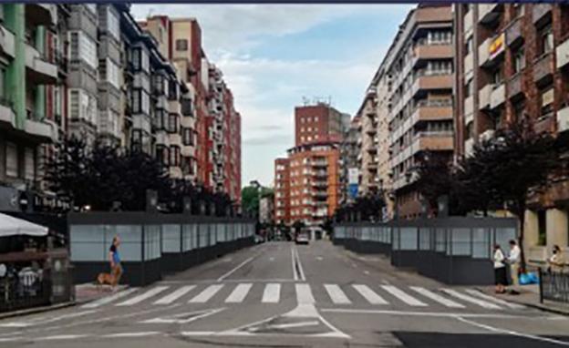 Reproducción infográfica de las terrazas en la avenida de Galicia de Oviedo.