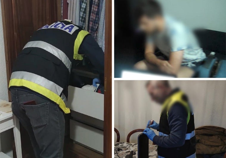 Registros de la policía y uno de los detenidos.