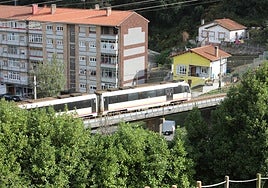 Un tren atraviesa el puente de Raíces.