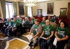 Los vecinos de la zona este, con las camisetas y los pañuelos, expusieron sus peticiones ante la Corporación al final del Pleno