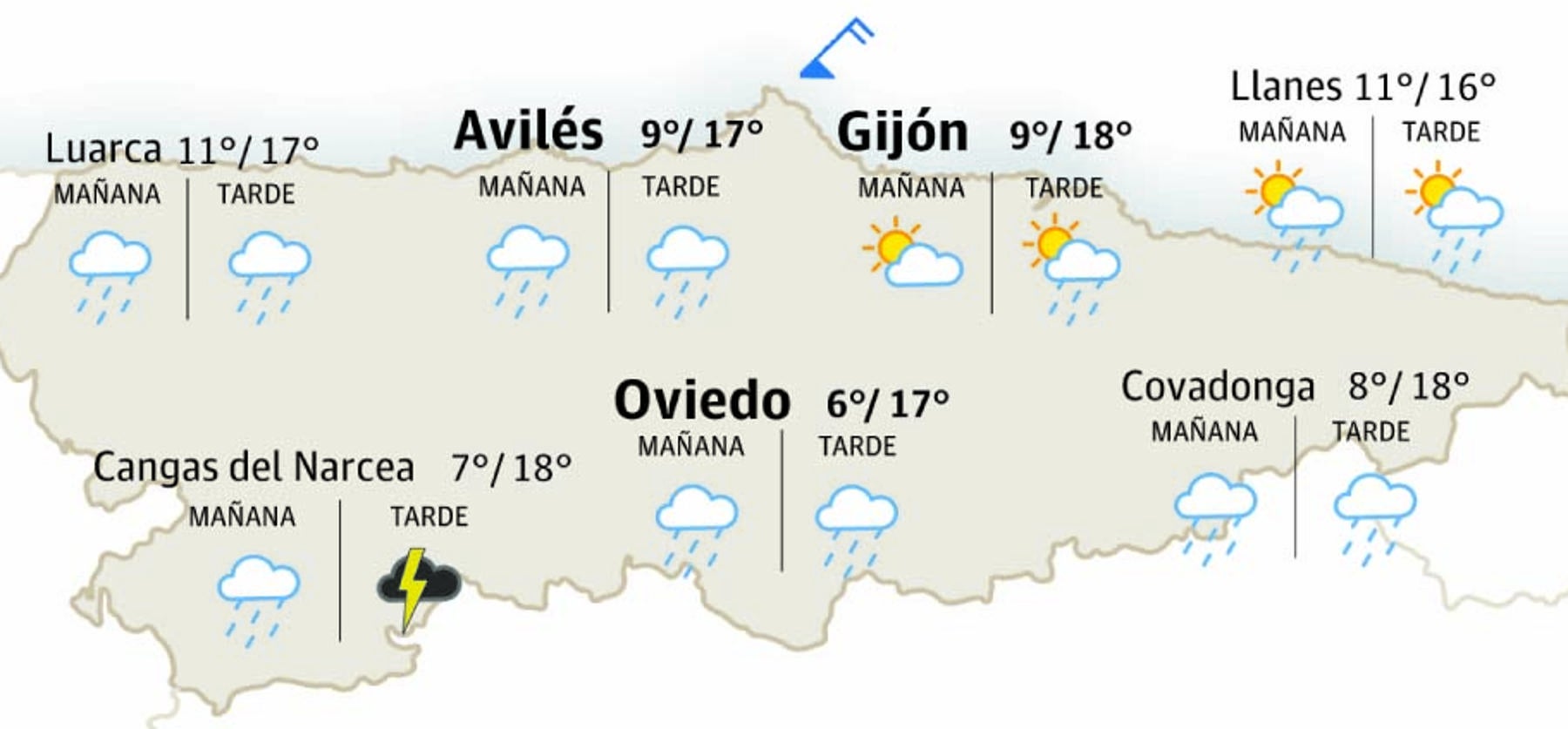 Mapa del tiempo en Asturias.