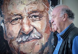 p Mural.Vicente del Bosque, el técnico más laureado de la Selección Española, posa de perfil sobre un mural con su rostro.