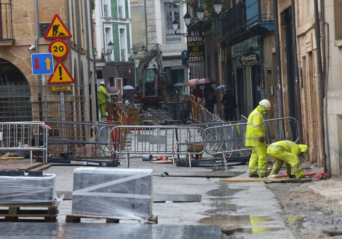 Imagen de archivo de las obras de peatonalización en el centro de Oviedo, ya finalizadas.