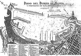 Plano del proyecto del gran puerto y 'Gran Avenida' ideado por Gerardo Fernández García hace un siglo.