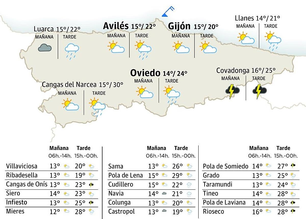 Mapa del tiempo en Asturias.