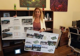 La alcaldesa lenense, Gema Álvarez, presentando la reforma del mercado de ganados, en 2022.