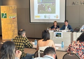 Mercedes Cruzado y Luis Pérez, durante la intervención de la primera.