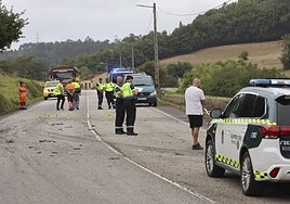 Agentes en el lugar en el que se produjo el accidente mortal en la AS-19 el martes.