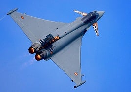 Eurofighter C-16, durante los entrenamientos del Festival Aéreo de Gijón celebrados este sábado.