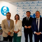 Fernando Corral, Adriana Lastra, José Luis Álvarez Almeida, Jordi Hereu –que también acudió ayer a Somiedo–, Gimena Llamedo y Javier Martínez, en la sede de Otea en Oviedo.