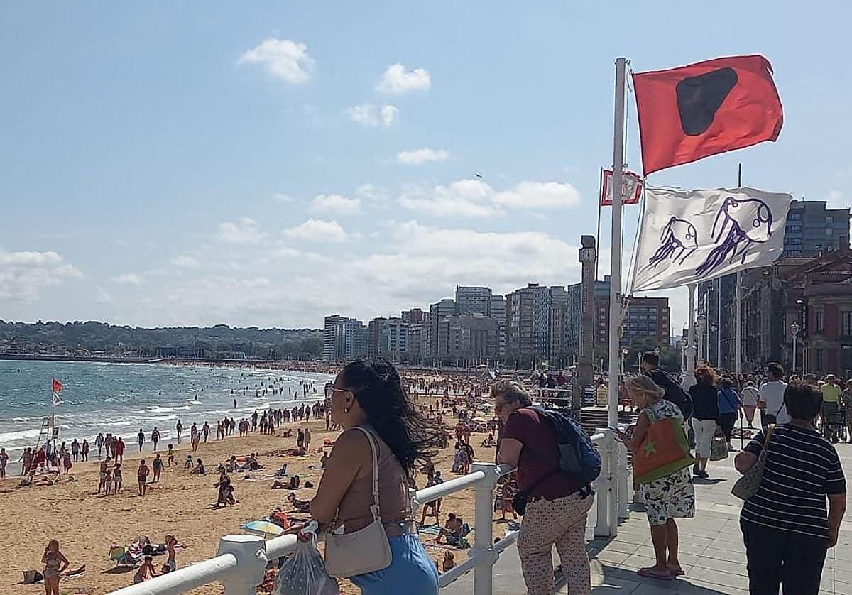 Bandera roja por presencia de carabelas portuguesas en la playa de San Lorenzo de Gijón.