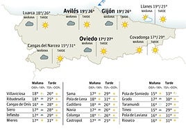 Mapa del tiempo en Asturias.