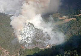 Imagen compartida por ATBRIF en 'X' del incendio de Villayón este martes.
