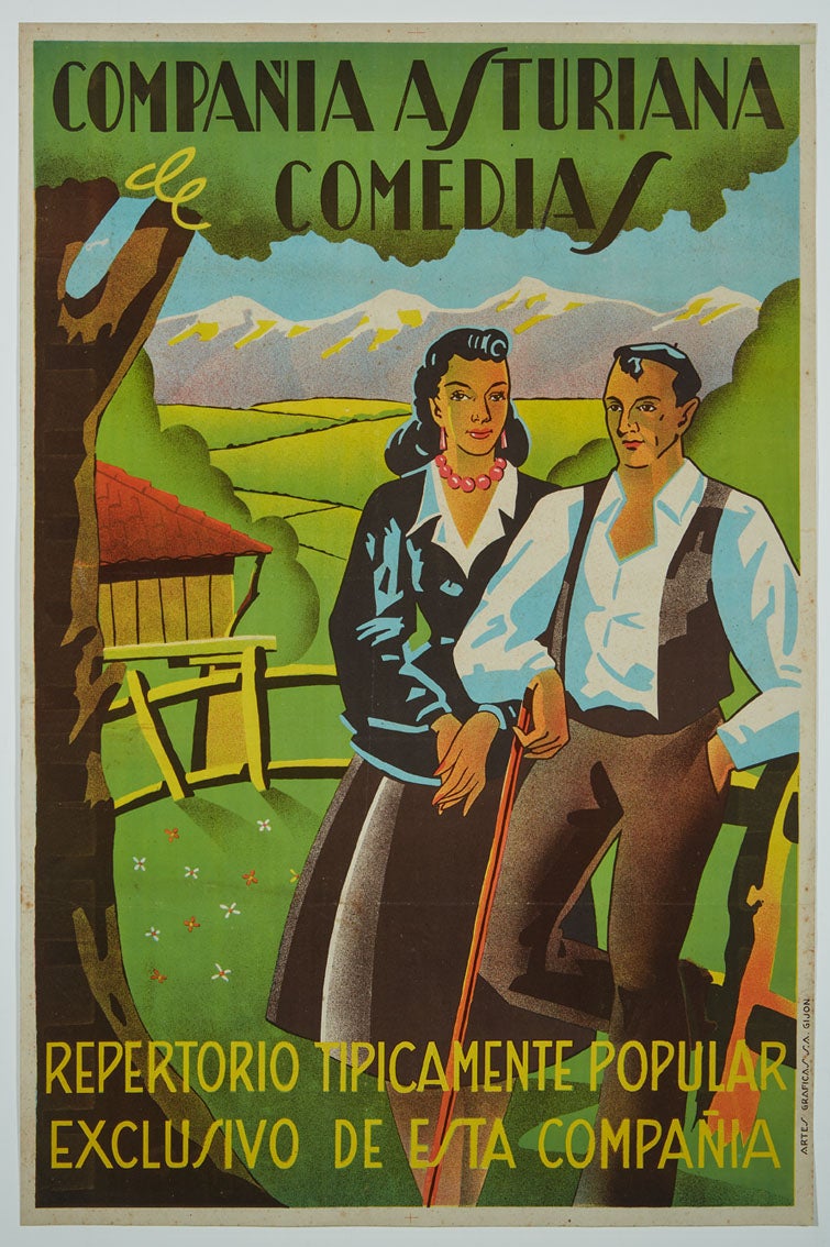 Compañía de Comedias. Cartel centrado en el repertorio tradicional asturiano de este grupo.