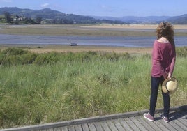 Una mujer observa la ría de Villaviciosa desde Misiego.
