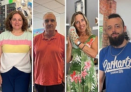 Marta Álvarez, de Mercería Marta; Alfonso Díaz, de La Pandiella; Begoña Esteller, de Calzados Chimeleta; y Alejandro Ruisánchez, de La Barbería.
