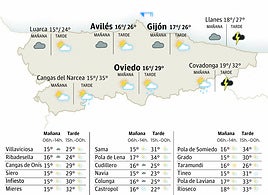 Mapa del tiempo en Asturias.