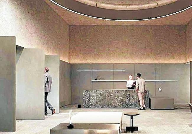 Recreación de la futura recepción del hotel que Los Campos prevé abrir en el edificio del Monte de Piedad.