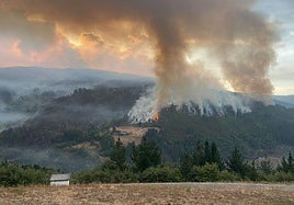 Vista del incendio en Ibias esta mañana.