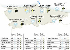 Mapa del tiempo en Asturias.