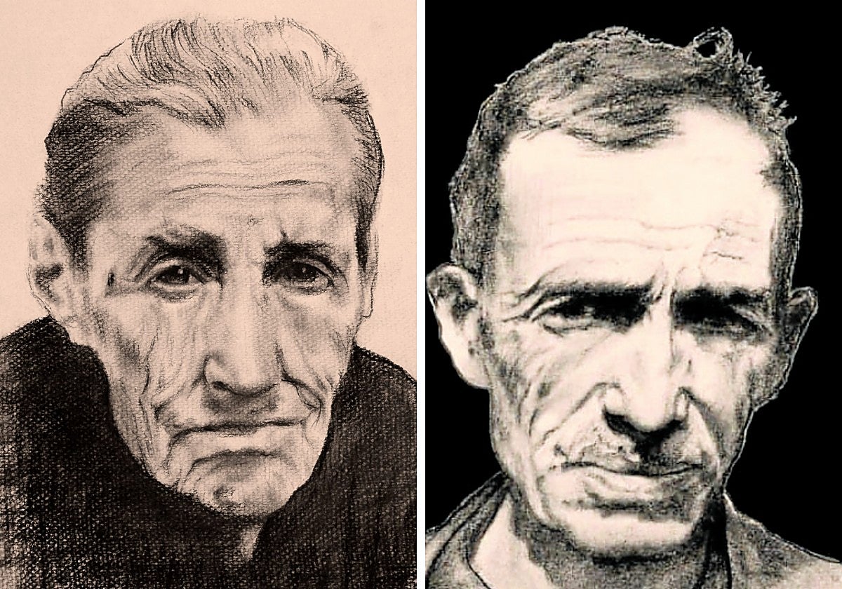 Dos de los retratos de la colección de dibujos 'El pueblo en la mirada', expuesto en el Centro de Escultura de Candás Museo Antón