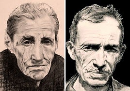 Dos de los retratos de la colección de dibujos 'El pueblo en la mirada', expuesto en el Centro de Escultura de Candás Museo Antón