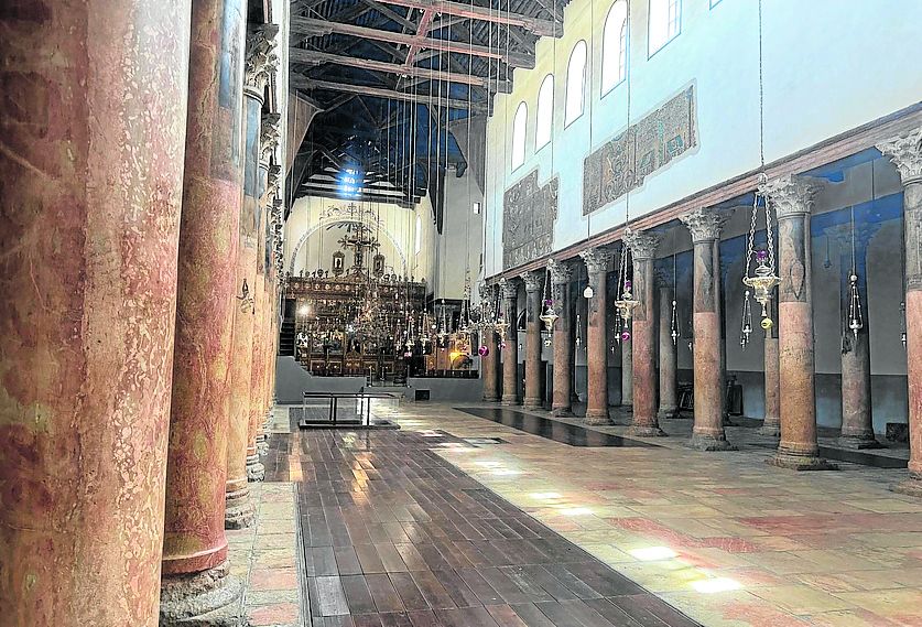 La basílica de la Natividad, sin culto y sin peregrinos. Solo Danial tiene acceso en estos momentos por ser su guía oficial.