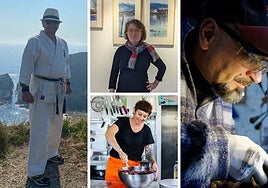 De izquierda a derecha, el 'sensei' del núcleo de Argüero, Miguel Feo; la artista inglesa Eliza Southwood, en su galería; la italiana Valentina Greco, en su restaurante en Venta Les Ranes, y el artesano Giuseppe Ambrosioni.