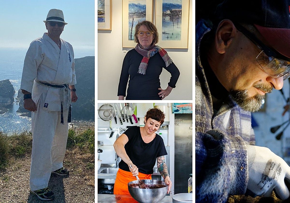 De izquierda a derecha, el 'sensei' del núcleo de Argüero, Miguel Feo; la artista inglesa Eliza Southwood, en su galería; la italiana Valentina Greco, en su restaurante en Venta Les Ranes, y el artesano Giuseppe Ambrosioni.