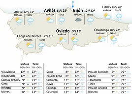Mapa del tiempo en Asturias.