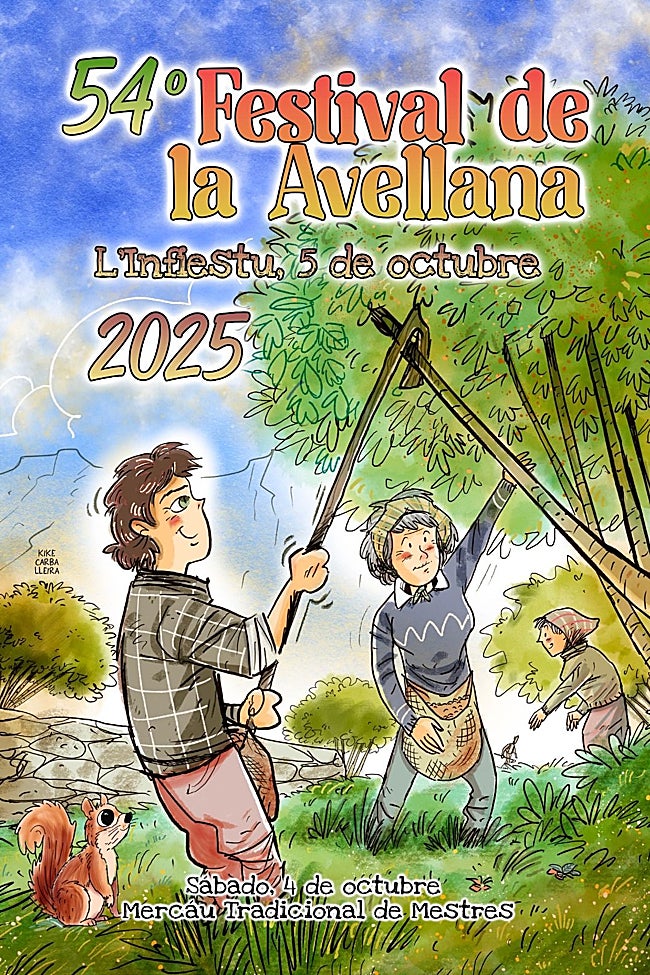 El cartel, presentado hoy, de la quincuagésimocuarta edición del Festival de la Avellana de Infiesto.