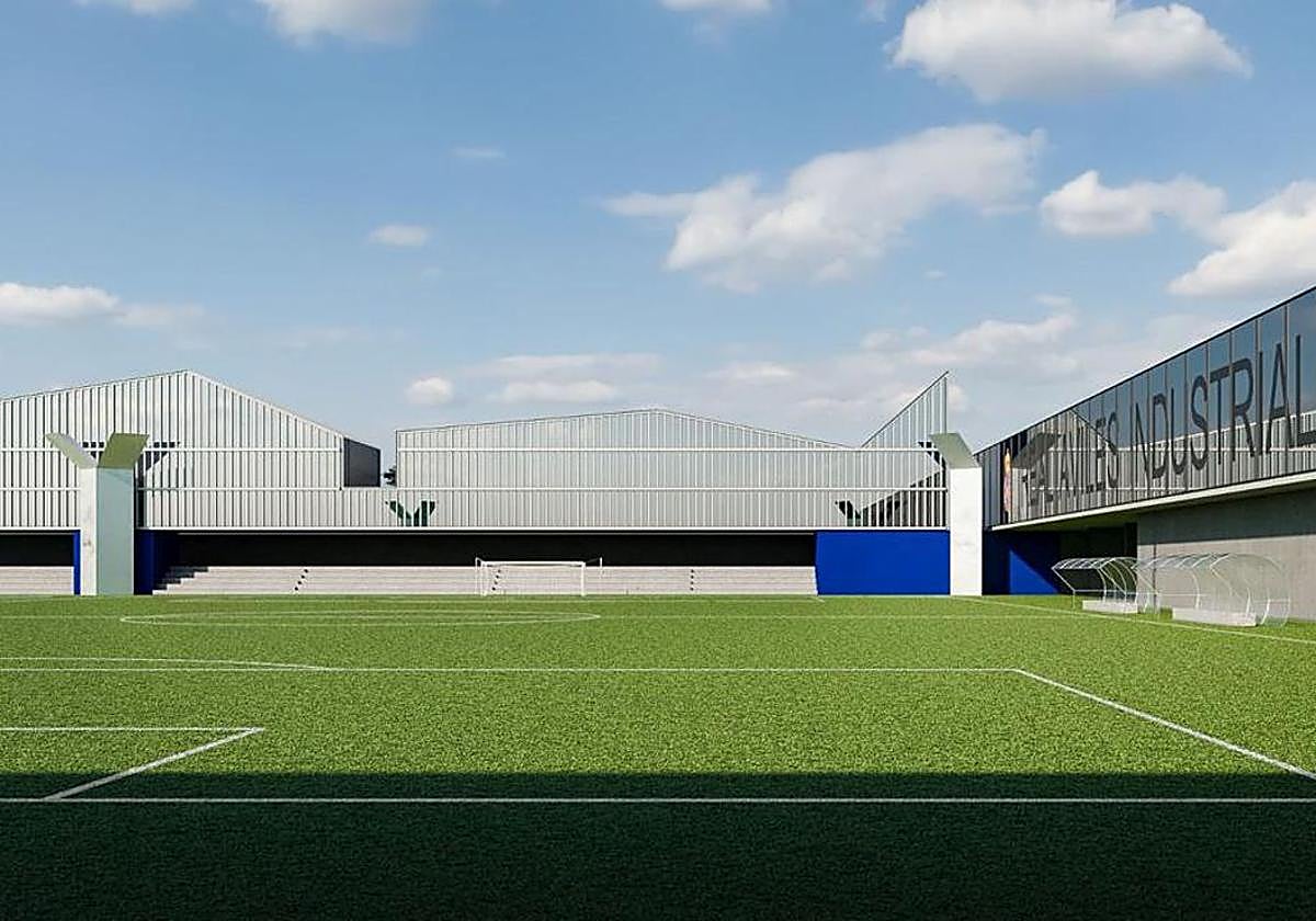 Imagen en 3D de cómo quedaría uno de los campos de la ciudad deportiva del Real Avilés.