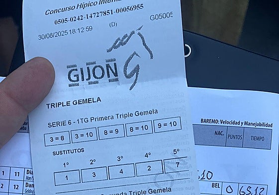 Boleto del gijonés Alberto Barquín con el cual acertó la triple gemela del Hípico el pasado 30 de agosto.