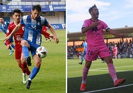 Pablo Espina, con el Real Avilés (izquierda) y Unionistas de Salamanca (derecha).