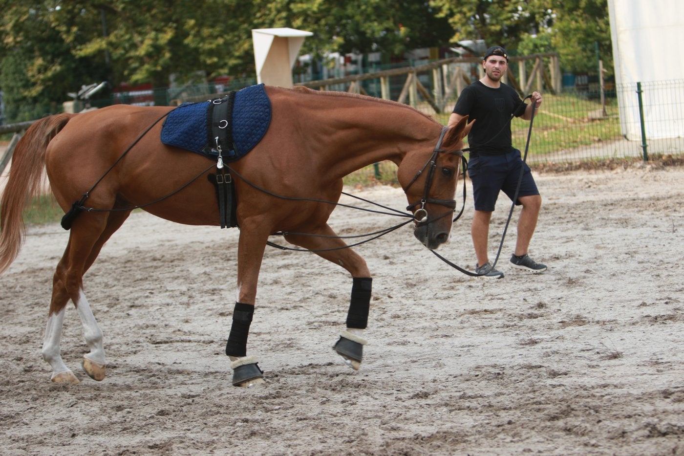 Pista usada por los jinetes para calentar en Las Mestas que será remodelada por el Patronato Deportivo.
