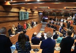Diputados de todos los partidos salvo Vox secundando el minuto de silencio por el genocidio de Gaza, un momento vivido el miércoles a iniciativa de la diputada Covadonga Tomé.