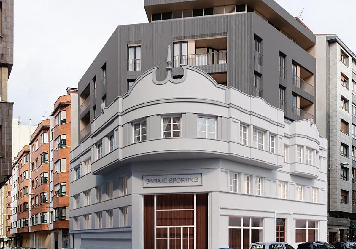 Recreación de la rehabilitación y recrecido del edificio.