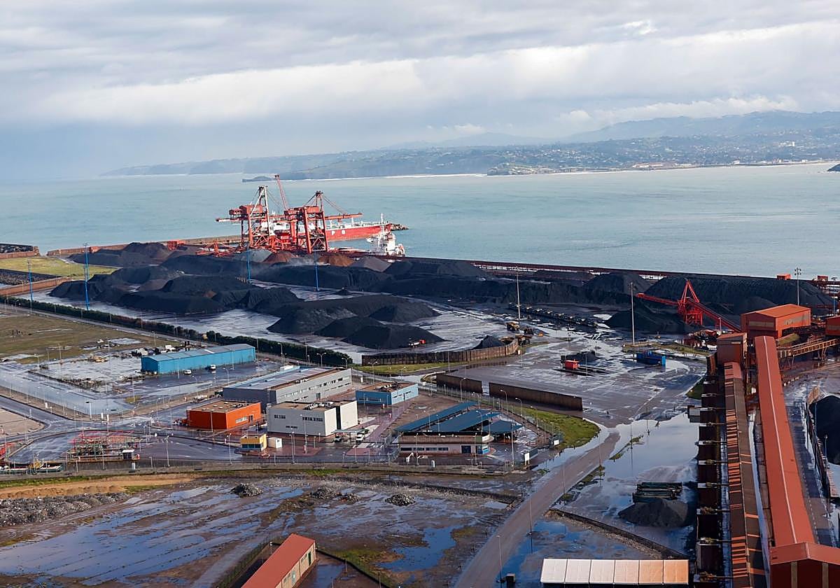 Carbones apilados en la terminal del puerto de El Musel que gestiona la EBHI.