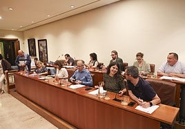 La bancada del PSOE, IU y Podemos en el Pleno municipal de Avilés.