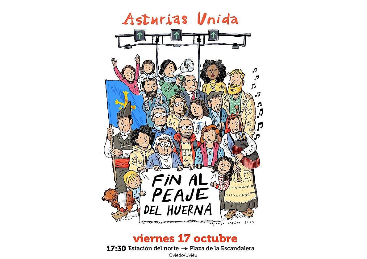 Este es el cartel de la manifestación 'Asturias unida. Fin del peaje del Huerna'