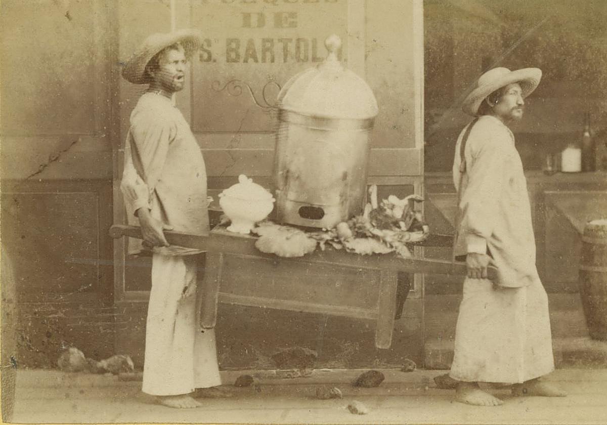 Vendedores de cabezas de cordero asadas, ca. 1870.