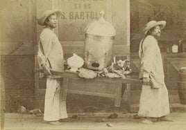 Vendedores de cabezas de cordero asadas, ca. 1870.
