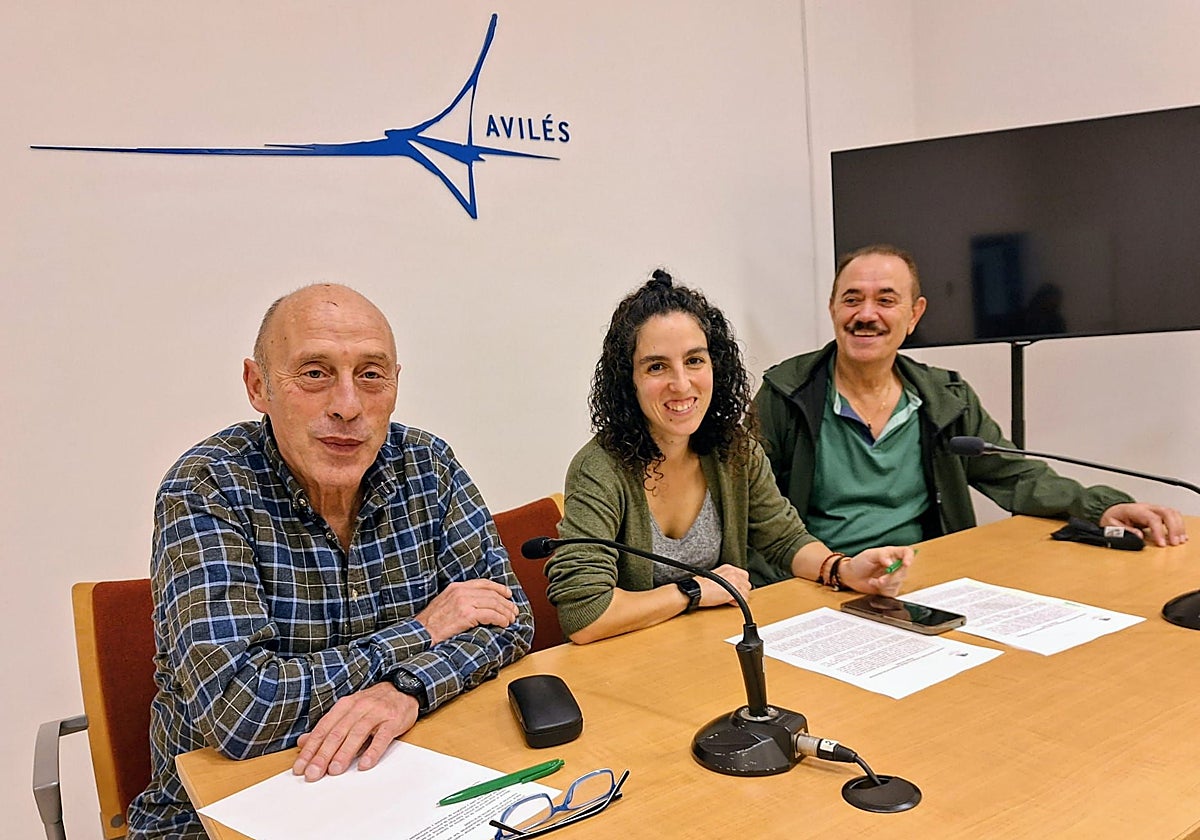 El edil Agustín Medina, la secretaria de organización de Izquierda Unida Avilés, Llarina González; y el coordinador local, Juanjo Fernández.