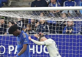 Aarón Escandell se lamenta después del 0-2 anotado por en Espanyol el pasado viernes.