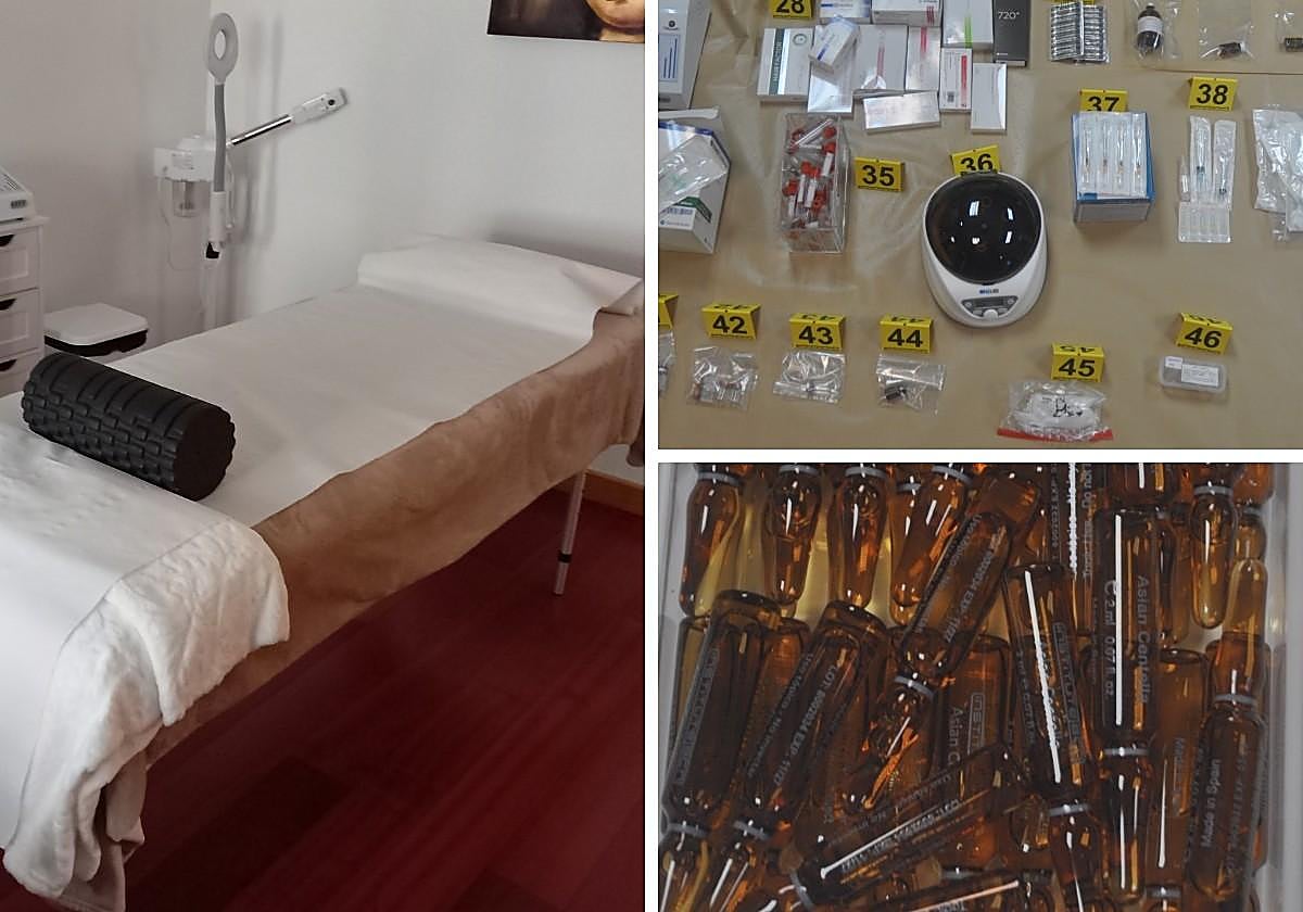 Imágenes del espacio en el que trabajaba la detenida y los materiales incautado.