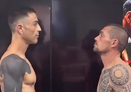 Héctor Brea y Andoni Gago, durante el careo posterior al pesaje, antes de la velada.