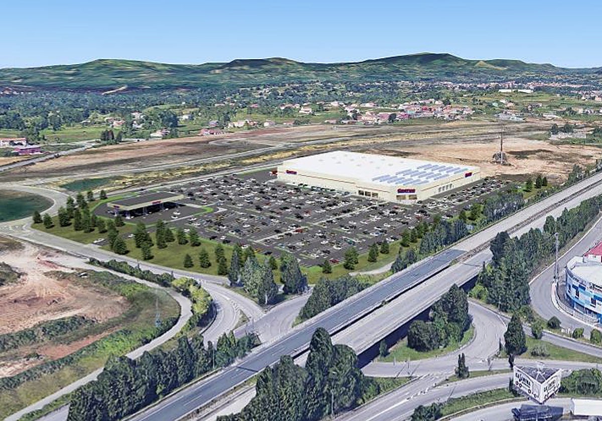 Recreación del híper de Costco en Bobes, junto a la autovía A-64.