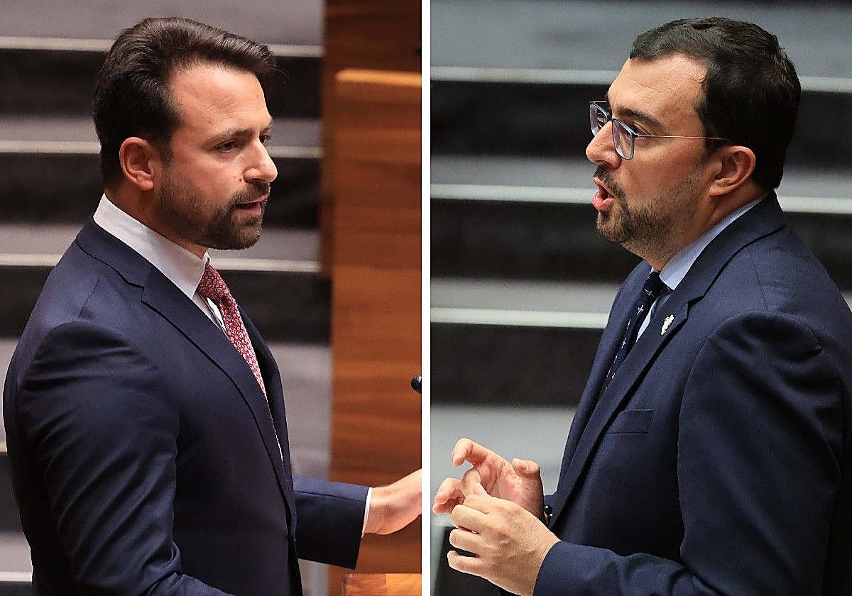 Álvaro Queipo y Adrián Barbón, en la Junta General.