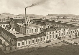 Recinto fabril de La Sombrerera con las manzanas de enfrente sin construir. Fecha: 1901