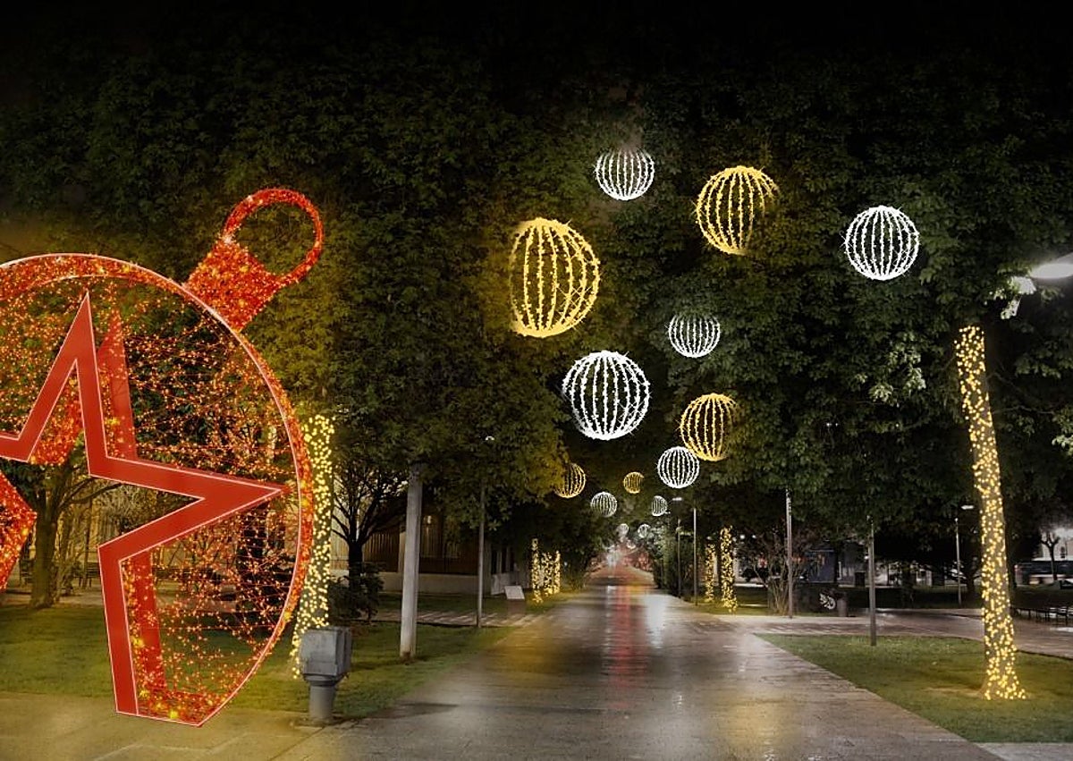 Imagen secundaria 1 - En las imágenes se puede ver la 'Estrellona' del Náutico, con los tres Reyes Magos; la plaza de Europa y la plaza Mayor con el arbolón y los renos suspendidos.